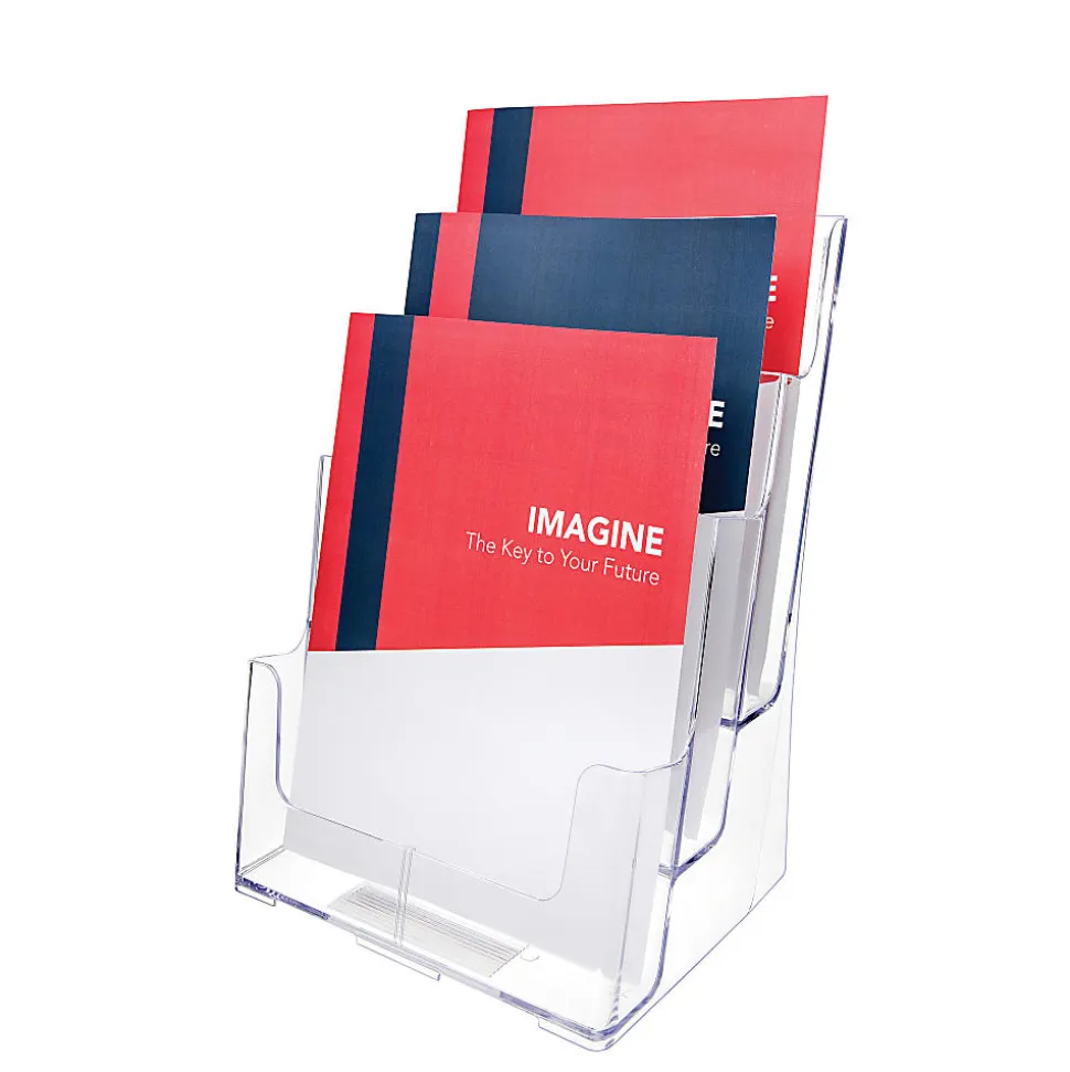 Deflecto 3-Tier Magazine Literature Holder, 12 5/8"H x 9 1/2"W x 6 1/4"D, Clear