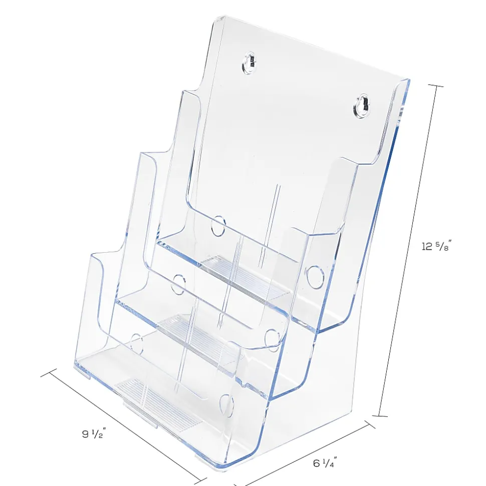 Deflecto 3-Tier Magazine Literature Holder, 12 5/8"H x 9 1/2"W x 6 1/4"D, Clear