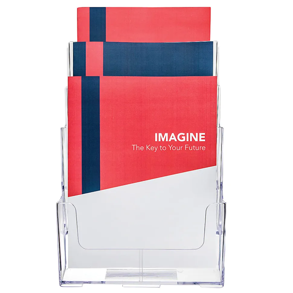 Deflecto 3-Tier Magazine Literature Holder, 12 5/8"H x 9 1/2"W x 6 1/4"D, Clear