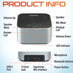 Delton C9270 Wireless Conference Speaker With 2 External Mics, 3” x 5-11/16” x 5-11/16”