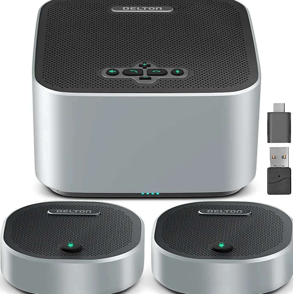Delton C9270 Wireless Conference Speaker With 2 External Mics, 3” x 5-11/16” x 5-11/16”