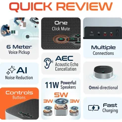 Delton C9270 Wireless Conference Speaker With 2 External Mics, 3” x 5-11/16” x 5-11/16”