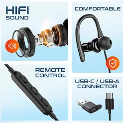 Delton 24ECA Stereo USB Type-C Earbuds, Black, DWH24ECA