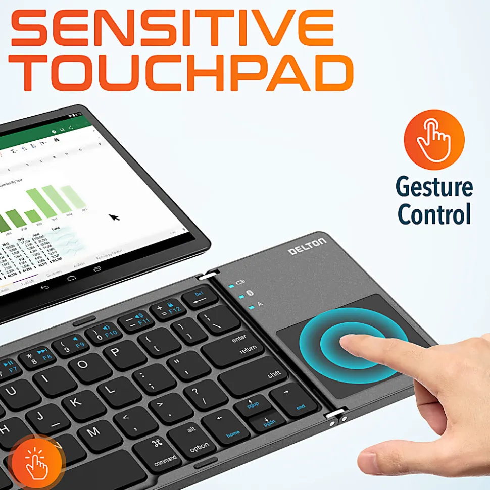 Delton F75 Small Wireless Foldable Portable Keyboard And Touchpad, Black