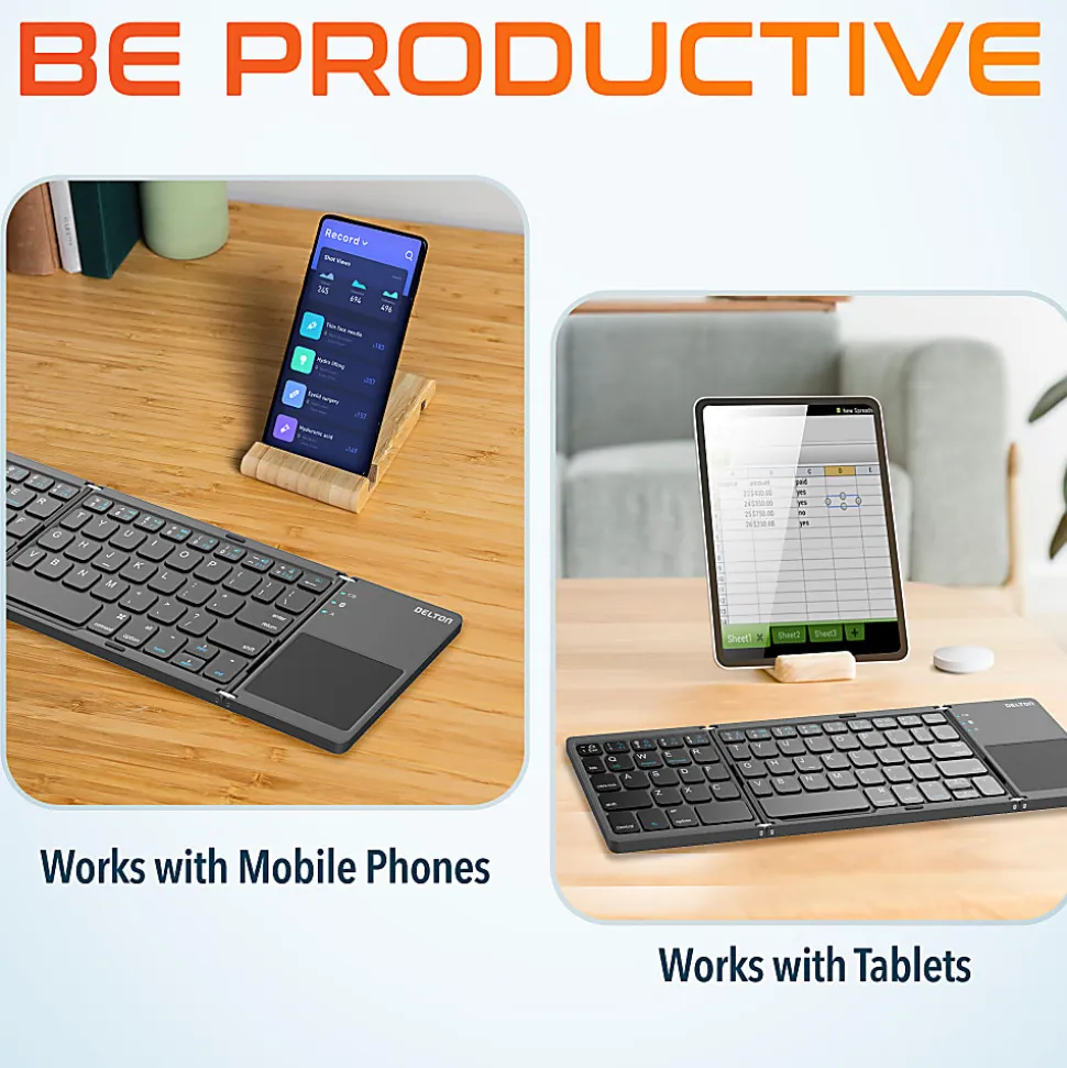 Delton F75 Small Wireless Foldable Portable Keyboard And Touchpad, Black