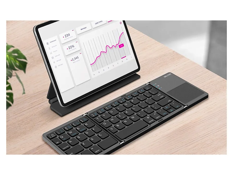 Delton F75 Small Wireless Foldable Portable Keyboard And Touchpad, Black