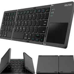 Delton F75 Small Wireless Foldable Portable Keyboard And Touchpad, Black