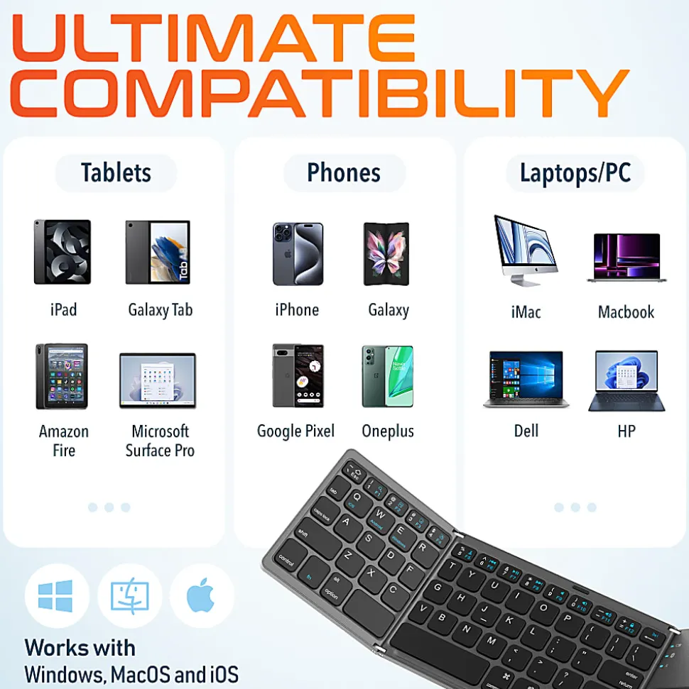 Delton F75 Small Wireless Foldable Portable Keyboard And Touchpad, Black