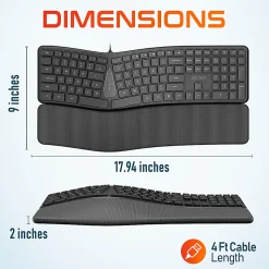 Delton KB250 Ergonomic Wired Keyboard, Black