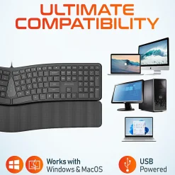 Delton KB250 Ergonomic Wired Keyboard, Black
