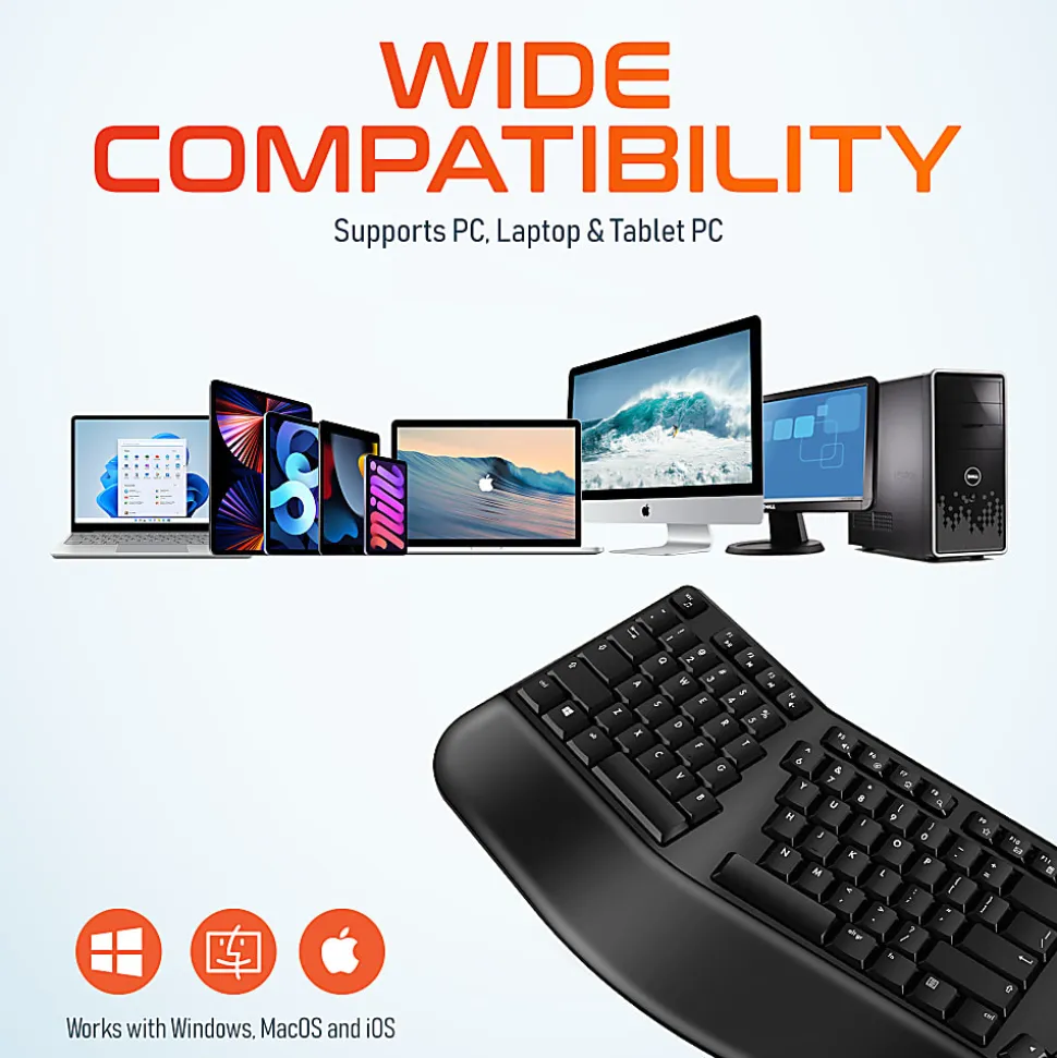 Delton KB200 Ergonomic Wrist Rest Wireless Keyboard With USB Dongle, Black