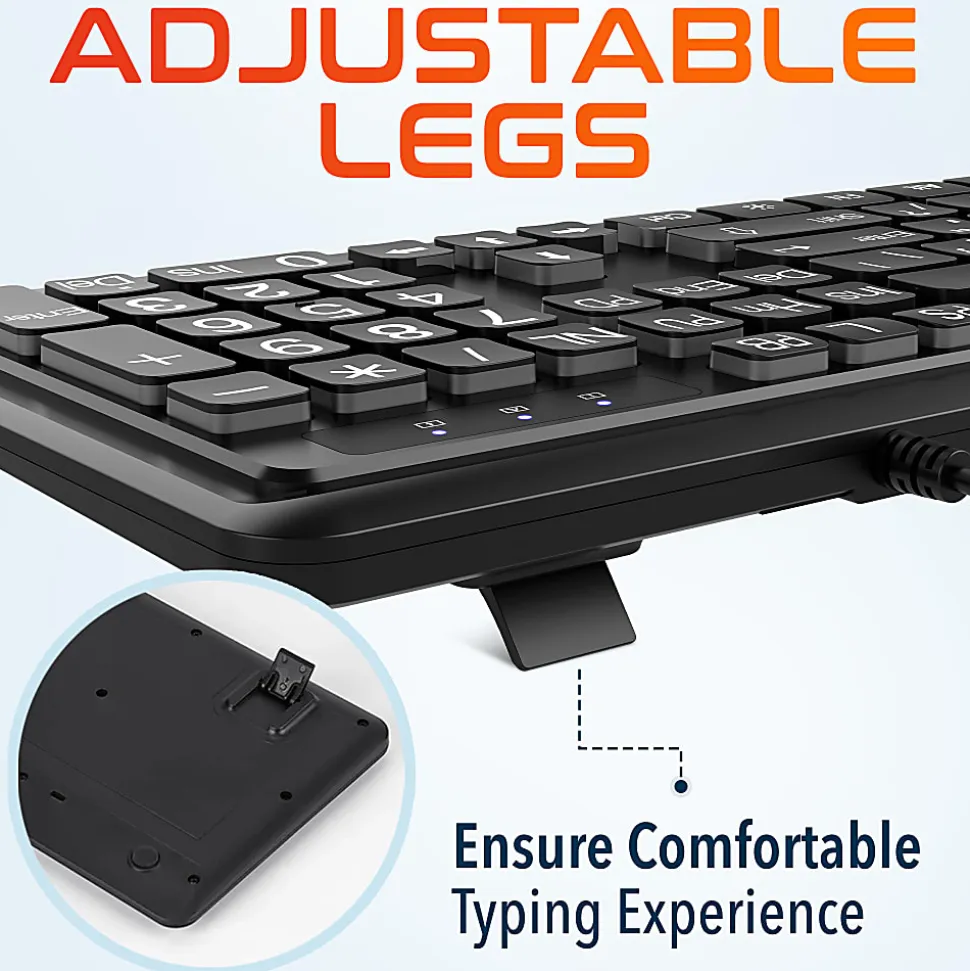 Delton KB20 Large Print Big Key Backlit Wired Keyboard, Black