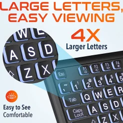 Delton KB20 Large Print Big Key Backlit Wired Keyboard, Black