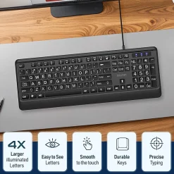 Delton KB20 Large Print Big Key Backlit Wired Keyboard, Black