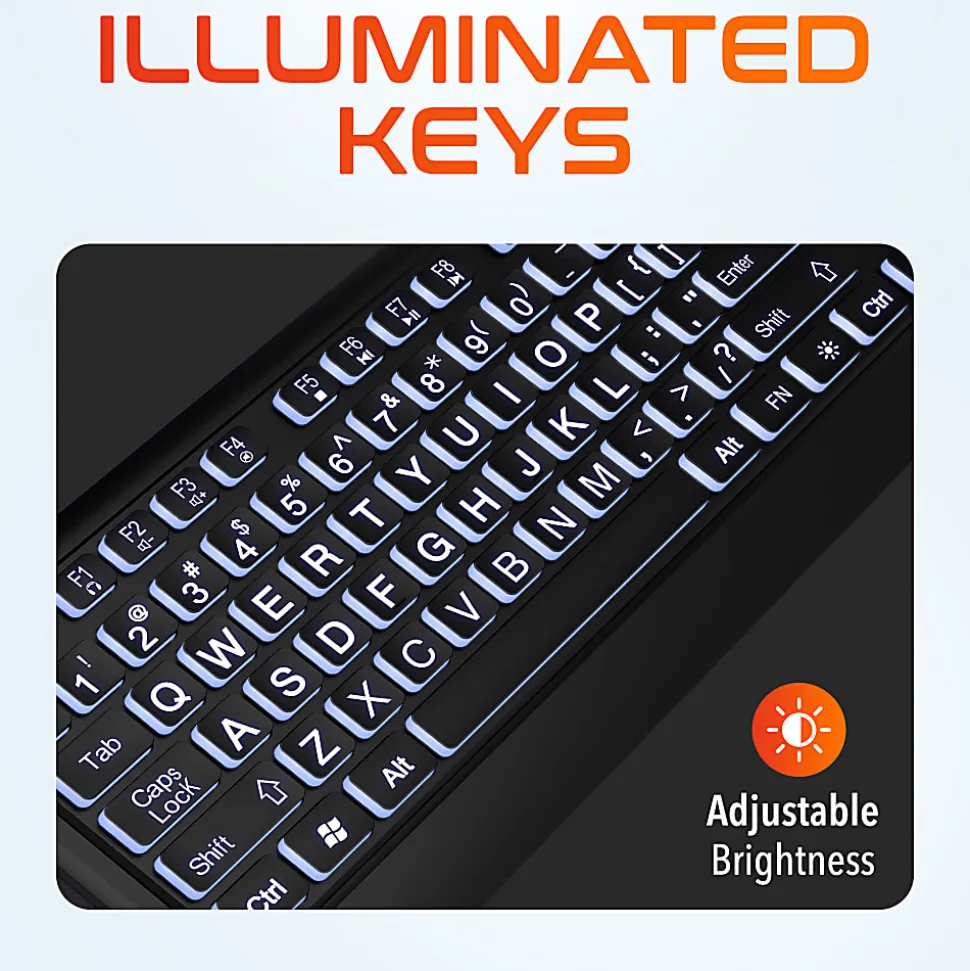 Delton KB20 Large Print Big Key Backlit Wired Keyboard, Black