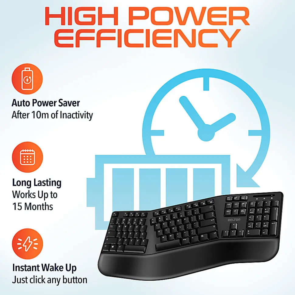 Delton KB200 & S18 Ergonomic Wireless Battery Keyboard And Mouse Set, Black, Total Qty 1