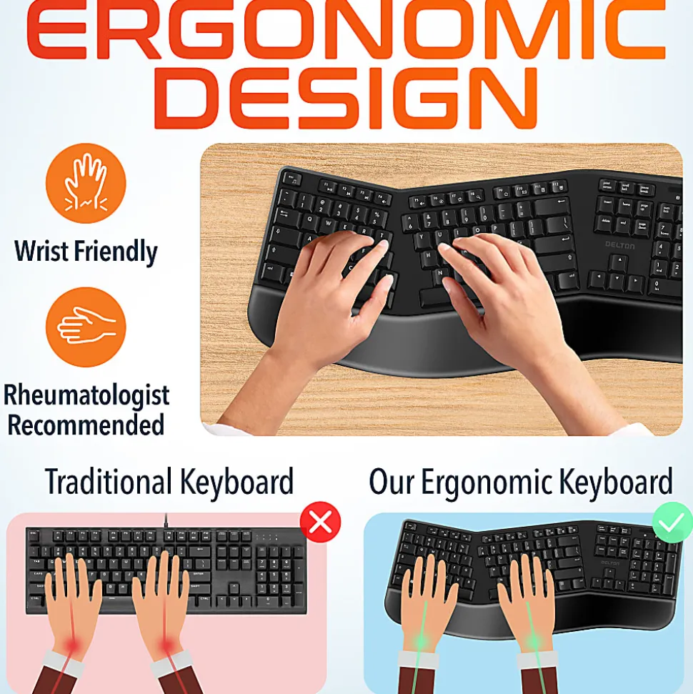 Delton KB200 & S18 Ergonomic Wireless Battery Keyboard And Mouse Set, Black, Total Qty 1