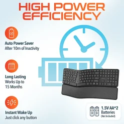Delton KB250 Wireless Ergonomic Keyboard, Black
