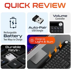 Delton KB90 Wireless Rechargeable Solar Powered Keyboard, Black