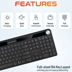 Delton KB90 Wireless Rechargeable Solar Powered Keyboard, Black