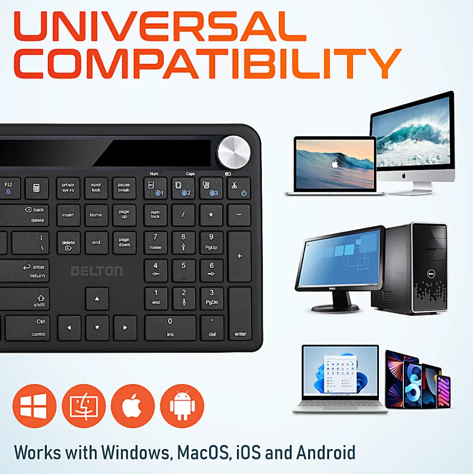 Delton KB90 Wireless Rechargeable Solar Powered Keyboard, Black