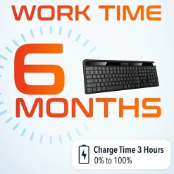 Delton KB90 Wireless Rechargeable Solar Powered Keyboard, Black