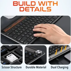Delton KB90 Wireless Rechargeable Solar Powered Keyboard, Black