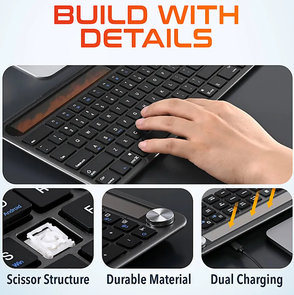 Delton KB90 Wireless Rechargeable Solar Powered Keyboard, Black