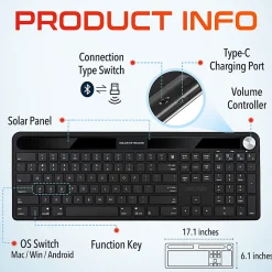 Delton KB90 Wireless Rechargeable Solar Powered Keyboard, Black