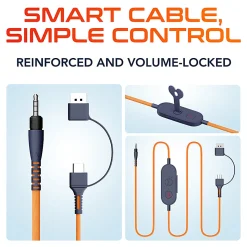 Delton 3.5mm Audio Cable Replacement With USB-A And USB-C Connector, 6', Orange