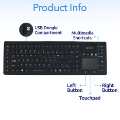 Delton M90 Medical Grade Airtight Waterproof Wireless Backlit Computer Keyboard With Touchpad, Black