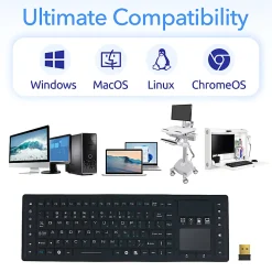 Delton M90 Medical Grade Airtight Waterproof Wireless Backlit Computer Keyboard With Touchpad, Black