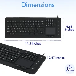 Delton M70 Medical Grade Airtight Waterproof USB Backlit Computer Keyboard And Touchpad, Black