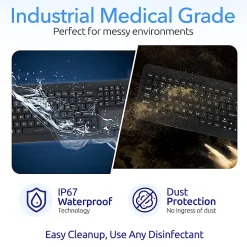Delton M70 Medical Grade Airtight Waterproof USB Backlit Computer Keyboard And Touchpad, Black
