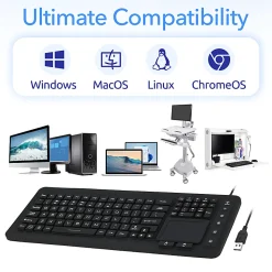 Delton M70 Medical Grade Airtight Waterproof USB Backlit Computer Keyboard And Touchpad, Black