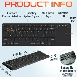 Delton N60 Small Bluetooth Keyboard With Touchpad, Black
