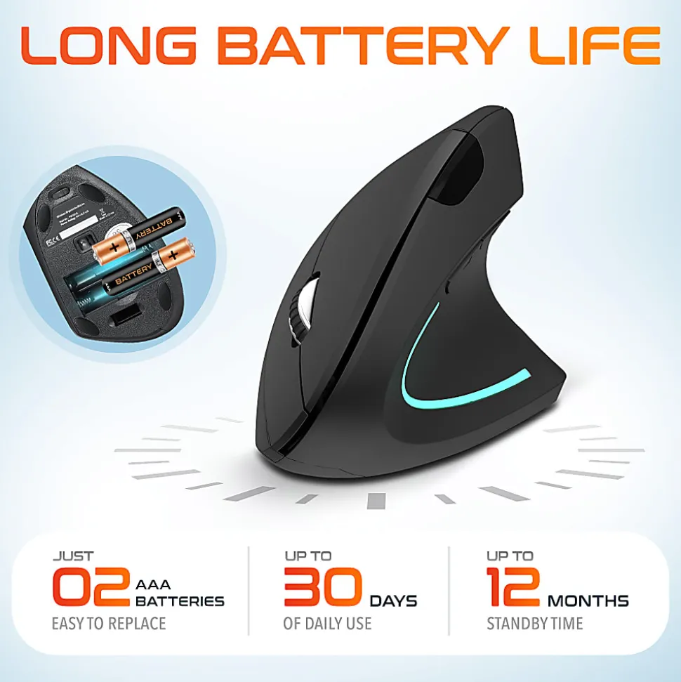 Delton S12 Vertical Ergonomic Wireless Mouse, Black