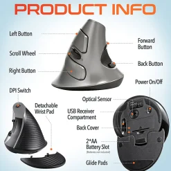 Delton S22 Vertical-Grip Ergonomic Wireless Computer Mouse, Black