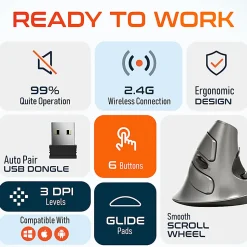 Delton S22 Vertical-Grip Ergonomic Wireless Computer Mouse, Black