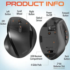 Delton S30 Wireless Ergonomic Computer Mouse, Black