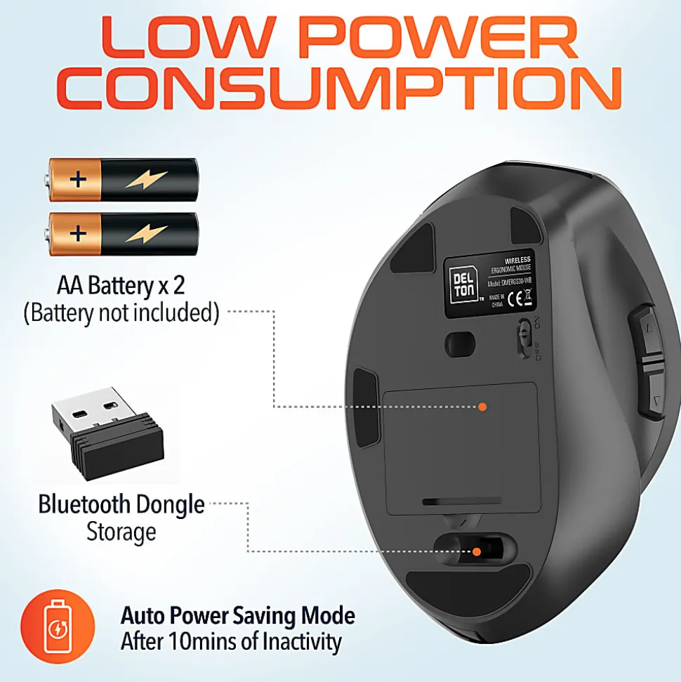 Delton S30 Wireless Ergonomic Computer Mouse, Black