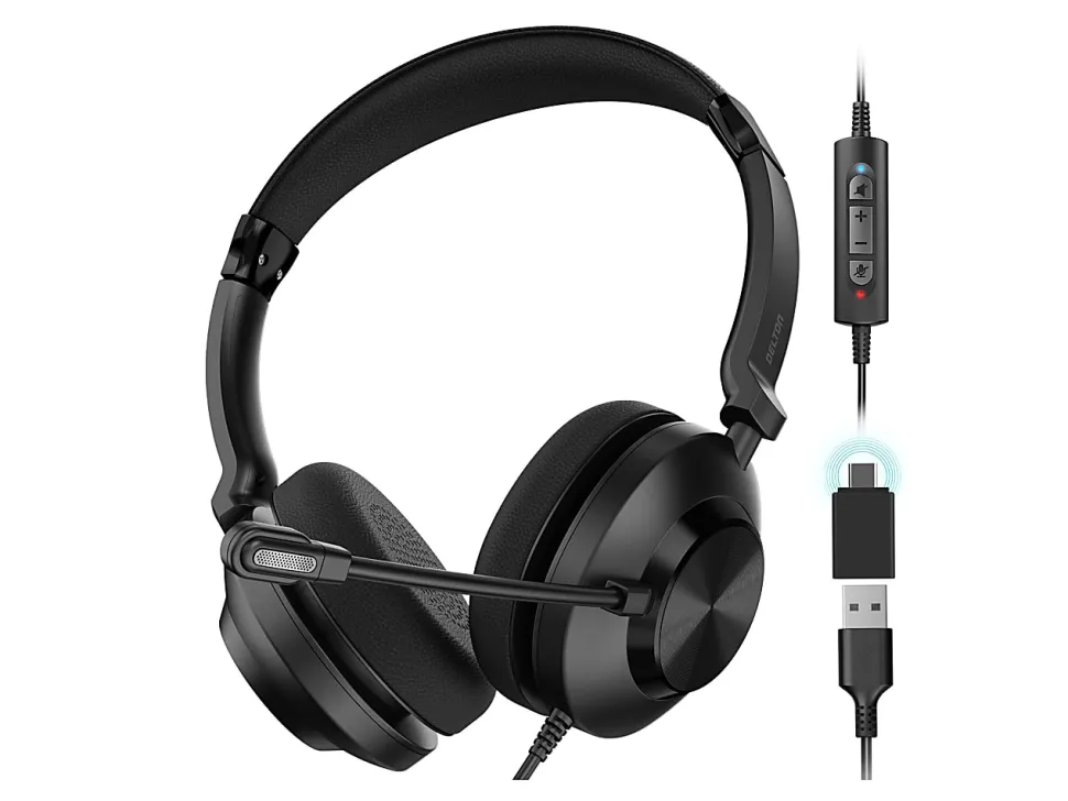 Delton 32Y Noise-Canceling On-Ear Wired Computer Headset, Black, DWH32Y