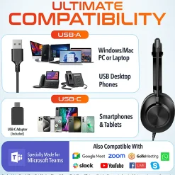Delton 32Y Noise-Canceling On-Ear Wired Computer Headset, Black, DWH32Y
