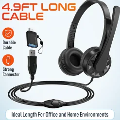Delton 12Y Stereo On-Ear USB Type-A Headset, Black