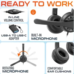 Delton 12Y Stereo On-Ear USB Type-A Headset, Black