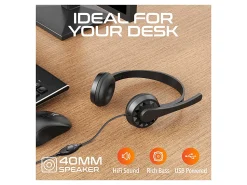 Delton 12Y Stereo On-Ear USB Type-A Headset, Black