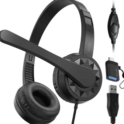 Delton 12Y Stereo On-Ear USB Type-A Headset, Black