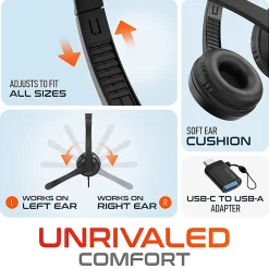 Delton 12Y Stereo On-Ear USB Type-A Headset, Black