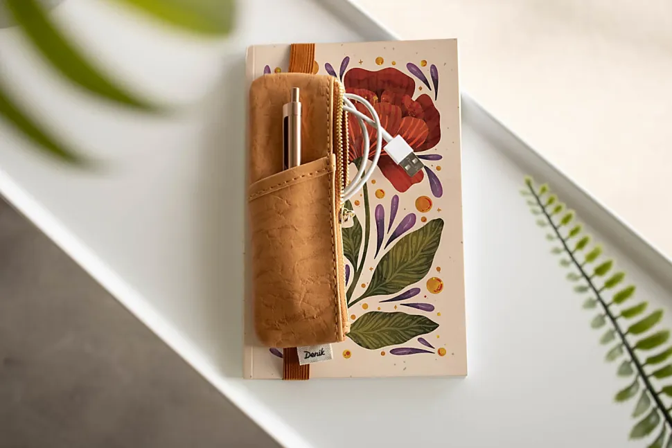 Denik Caramel Crinkle Notebook Pouch, 6-1/2" x 2", Orange