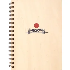 Denik Mountain Sunrise Wood Spiral Journal, 6-1/8" x 8-3/4", Ruled, Beige